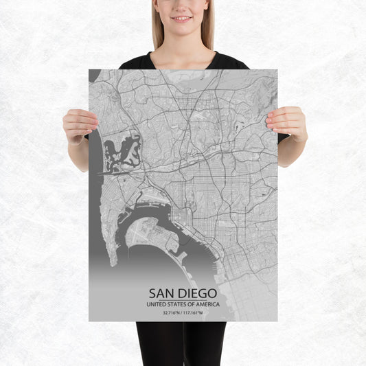 San Diego Light Grey Paper Map