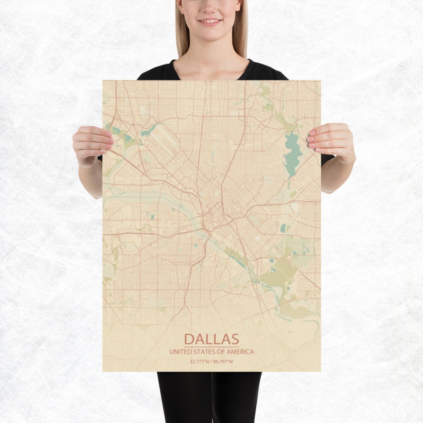 Dallas Vintage Style Paper Map