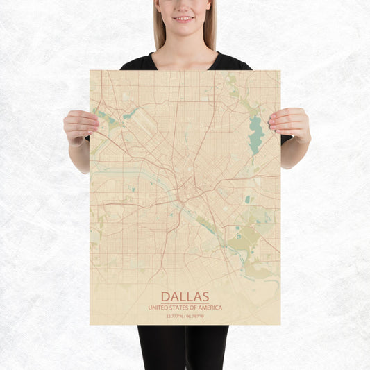 Dallas Vintage Style Paper Map