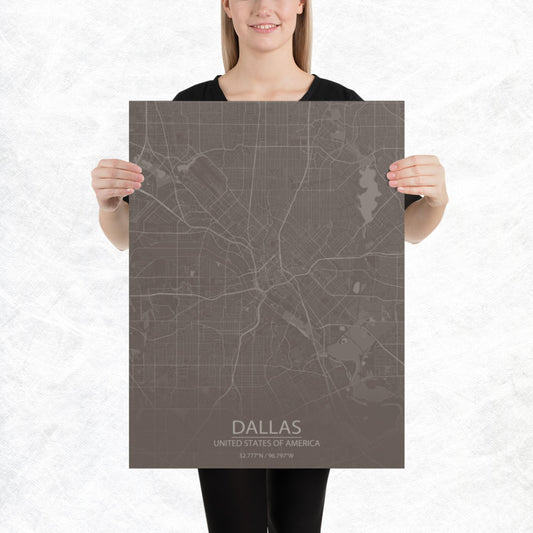 Dallas Brown and Grey Paper Map