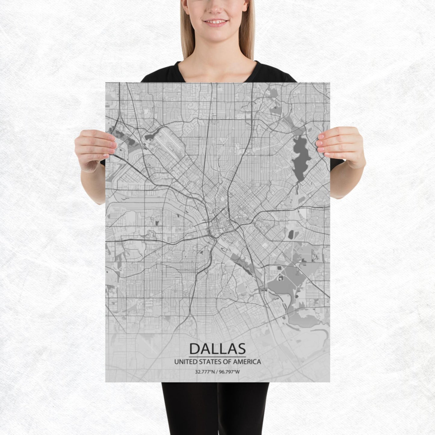 Dallas Light Grey Paper Map