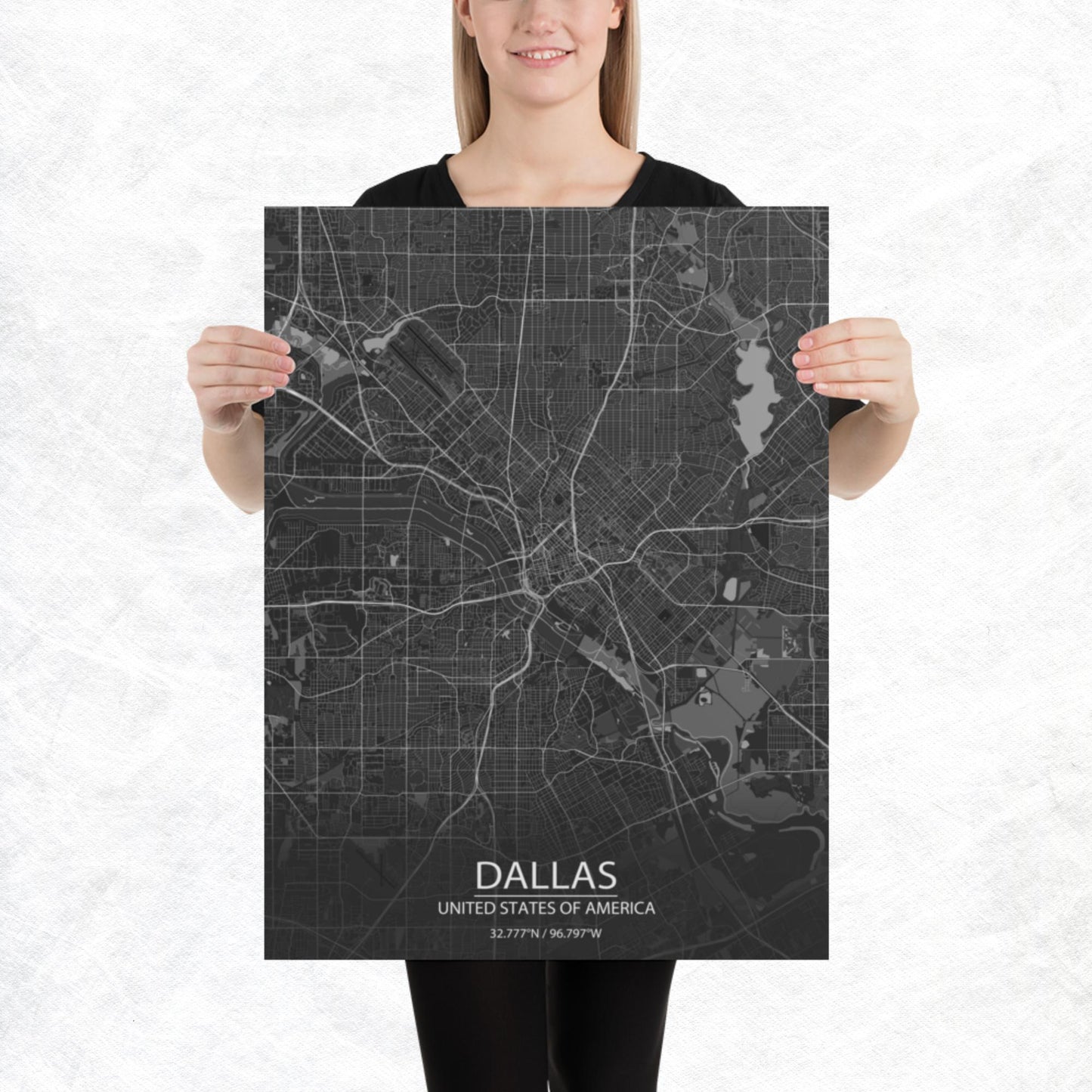 Dallas Dark Grey Paper Map