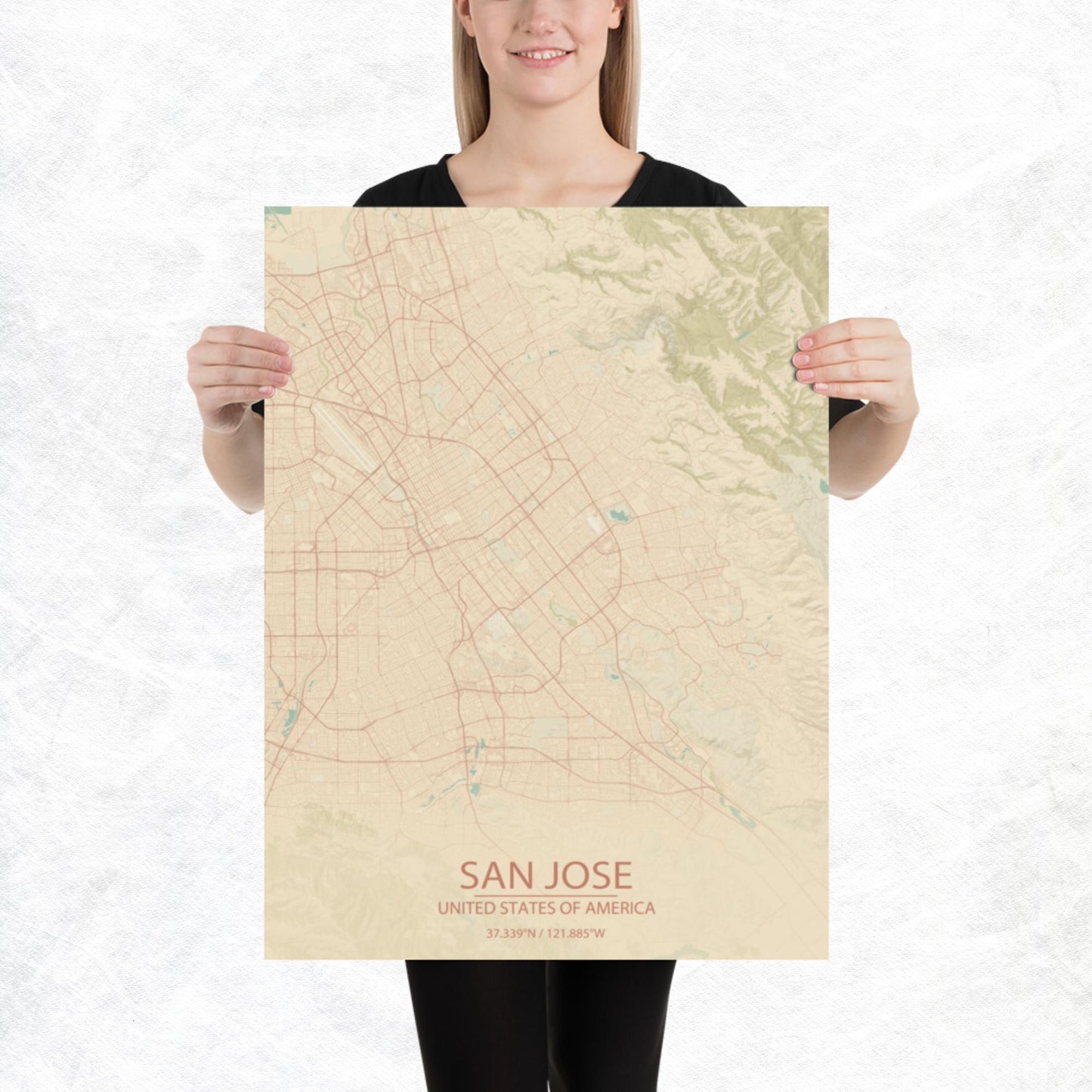 San Jose Vintage Style Paper Map