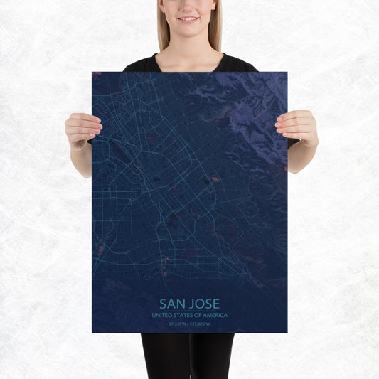 San Jose Blue and Purple Paper Map