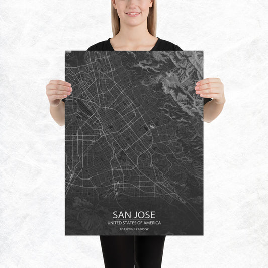 San Jose Dark Grey Paper Map