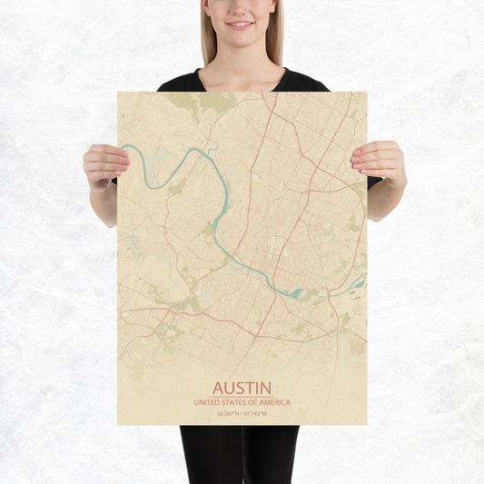 Austin Vintage Style Paper Map