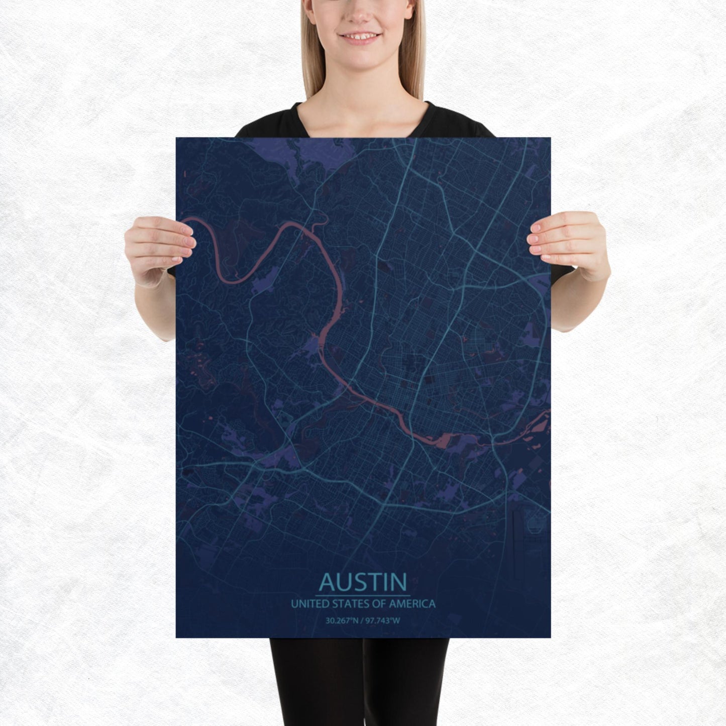 Austin Blue and Purple Paper Map