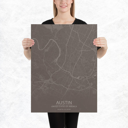 Austin Brown and Grey Paper Map