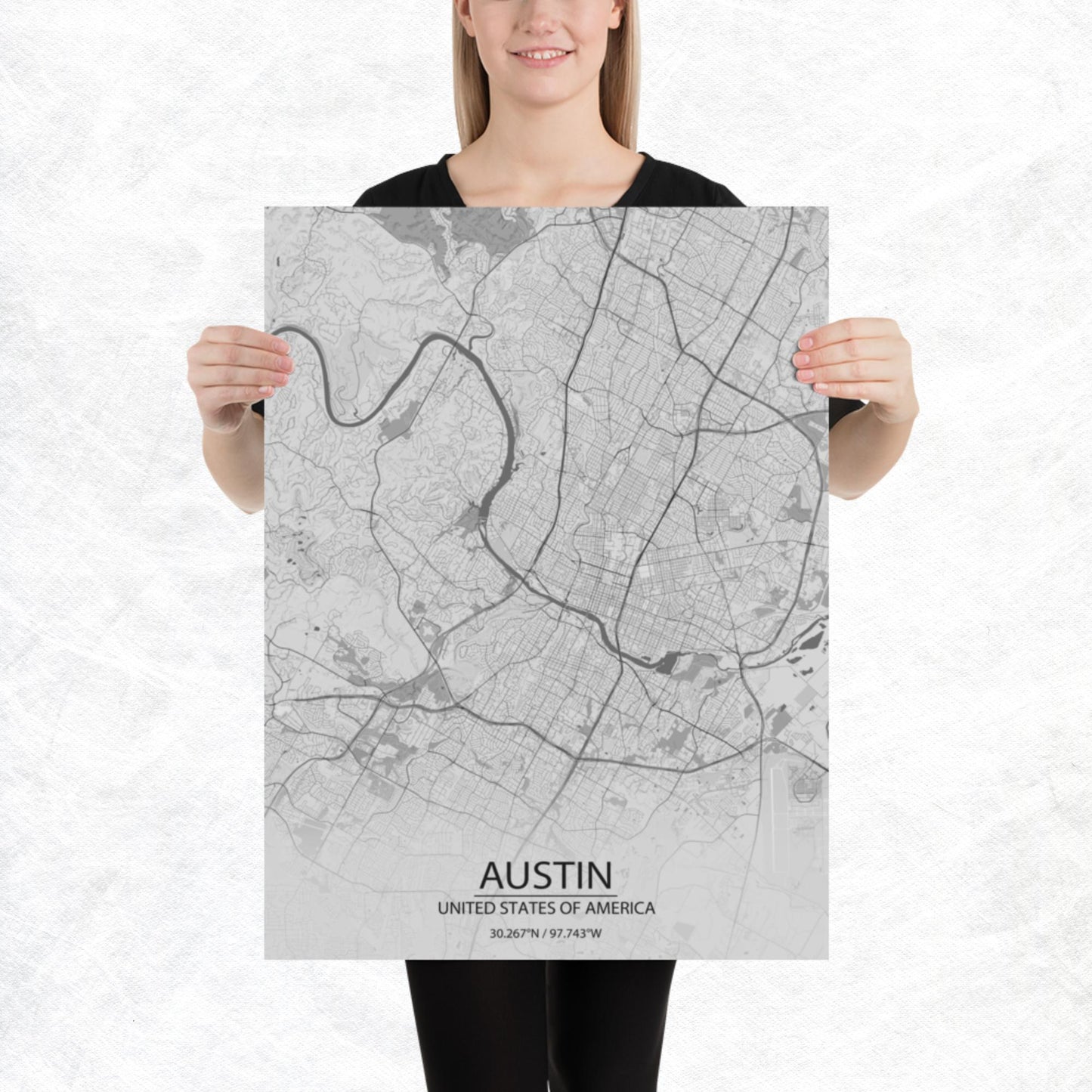 Austin Light Grey Paper Map