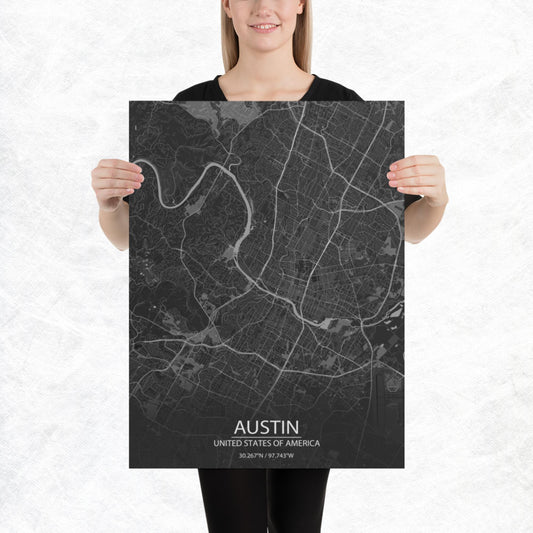 Austin Dark Grey Paper Map