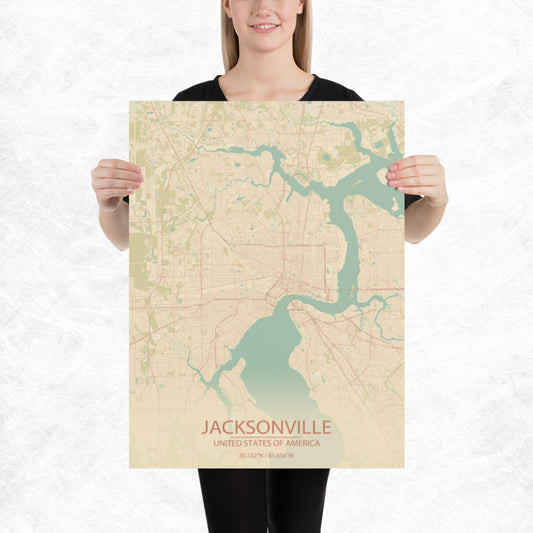 Jacksonville Vintage Style Paper Map