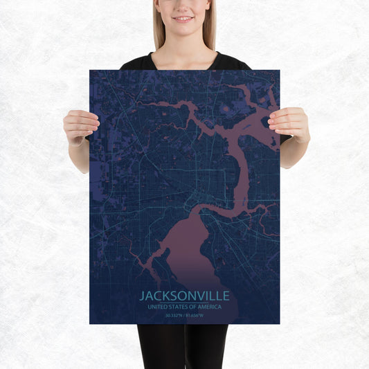 Jacksonville Blue and Purple Paper Map