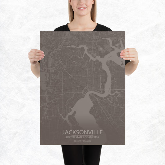 Jacksonville Brown and Grey Paper Map