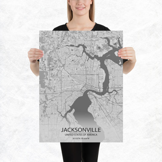 Jacksonville Light Grey Paper Map