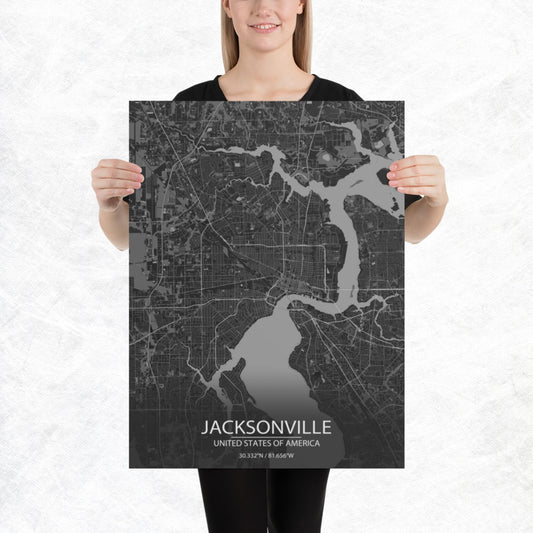 Jacksonville Dark Grey Paper Map