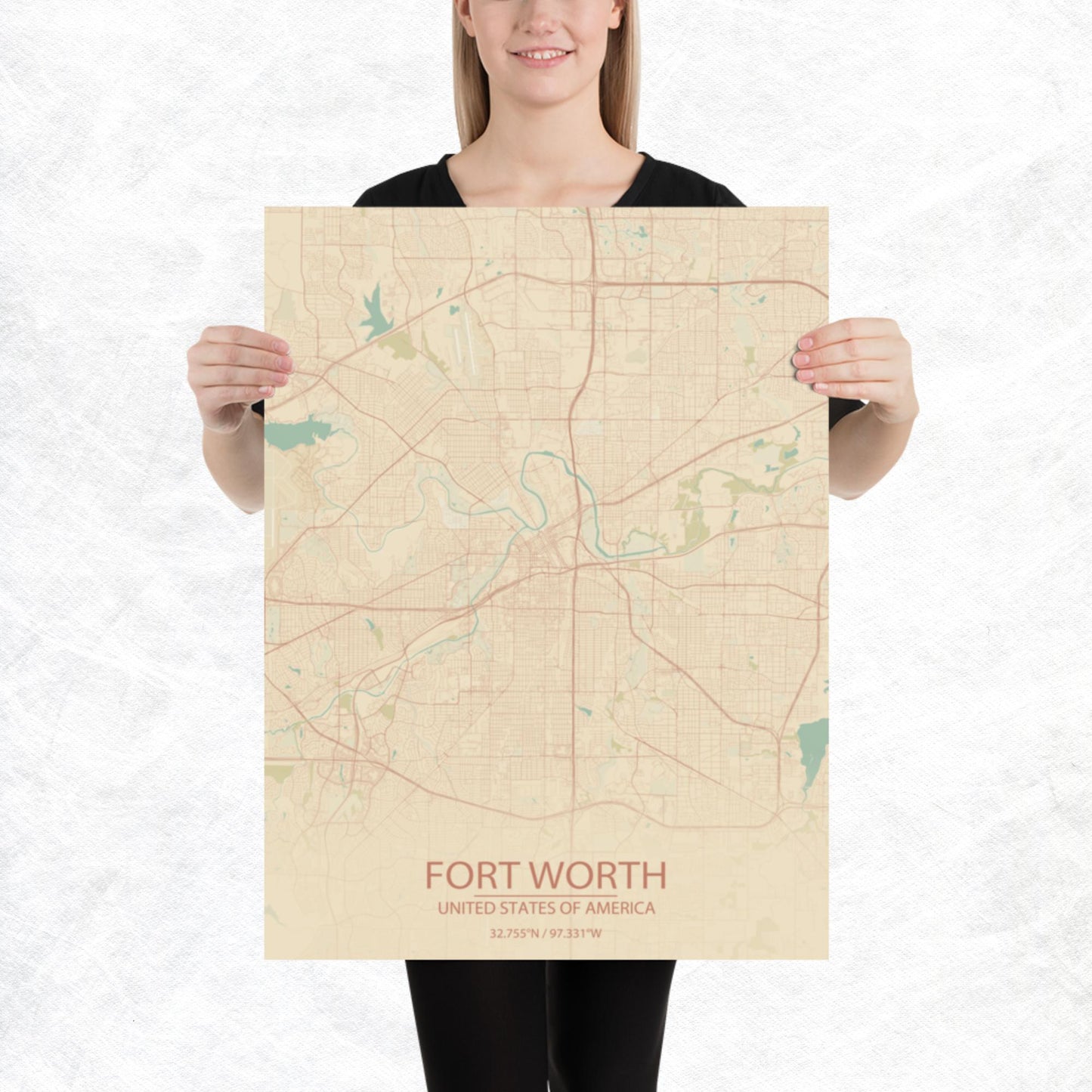 Fort Worth Vintage Style Paper Map