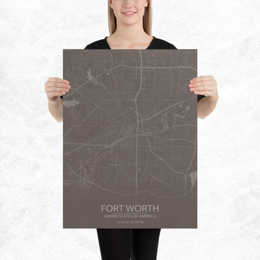 Fort Worth Brown and Grey Paper Map