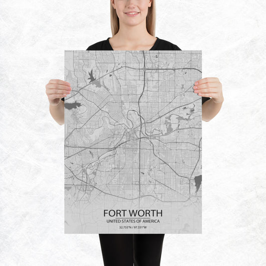 Fort Worth Light Grey Paper Map