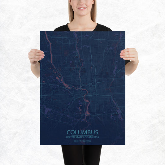 Columbus Blue and Purple Paper Map