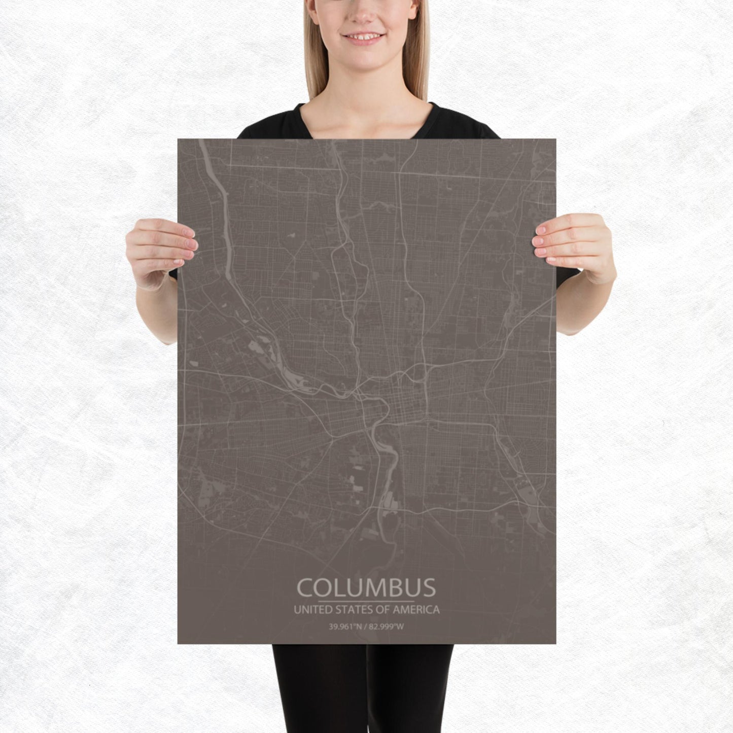 Columbus Brown and Grey Paper Map