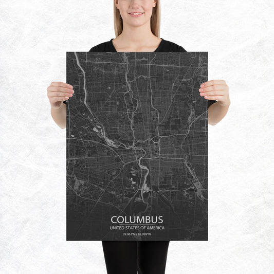 Columbus Dark Grey Paper Map