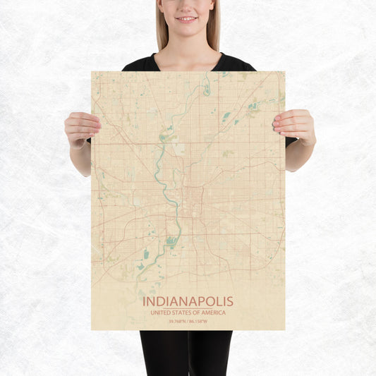 Indianapolis Vintage Style Paper Map