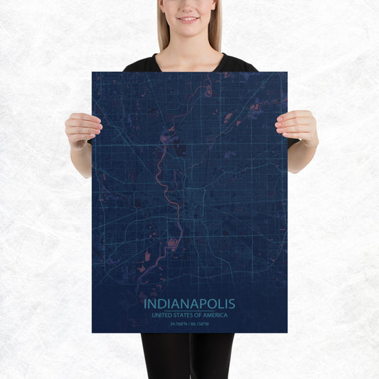 Indianapolis Blue and Purple Paper Map