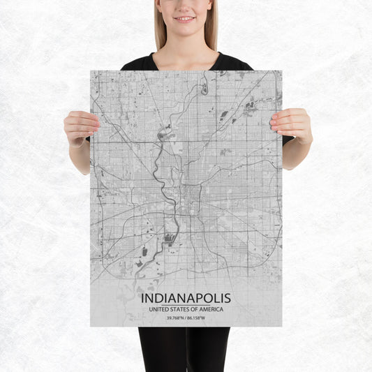 Indianapolis Light Grey Paper Map