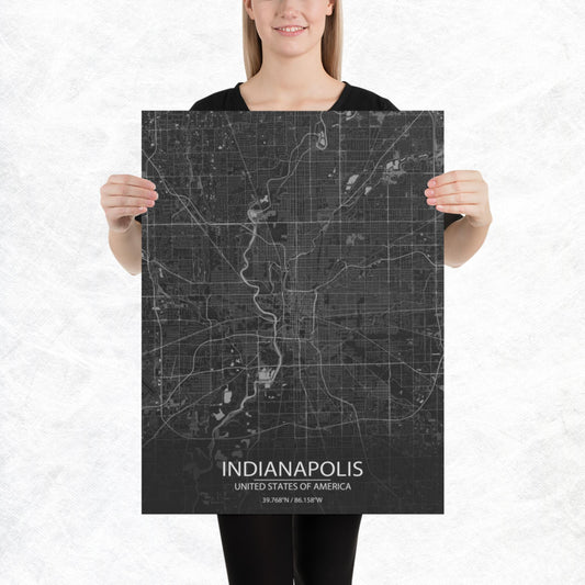 Indianapolis Dark Grey Paper Map