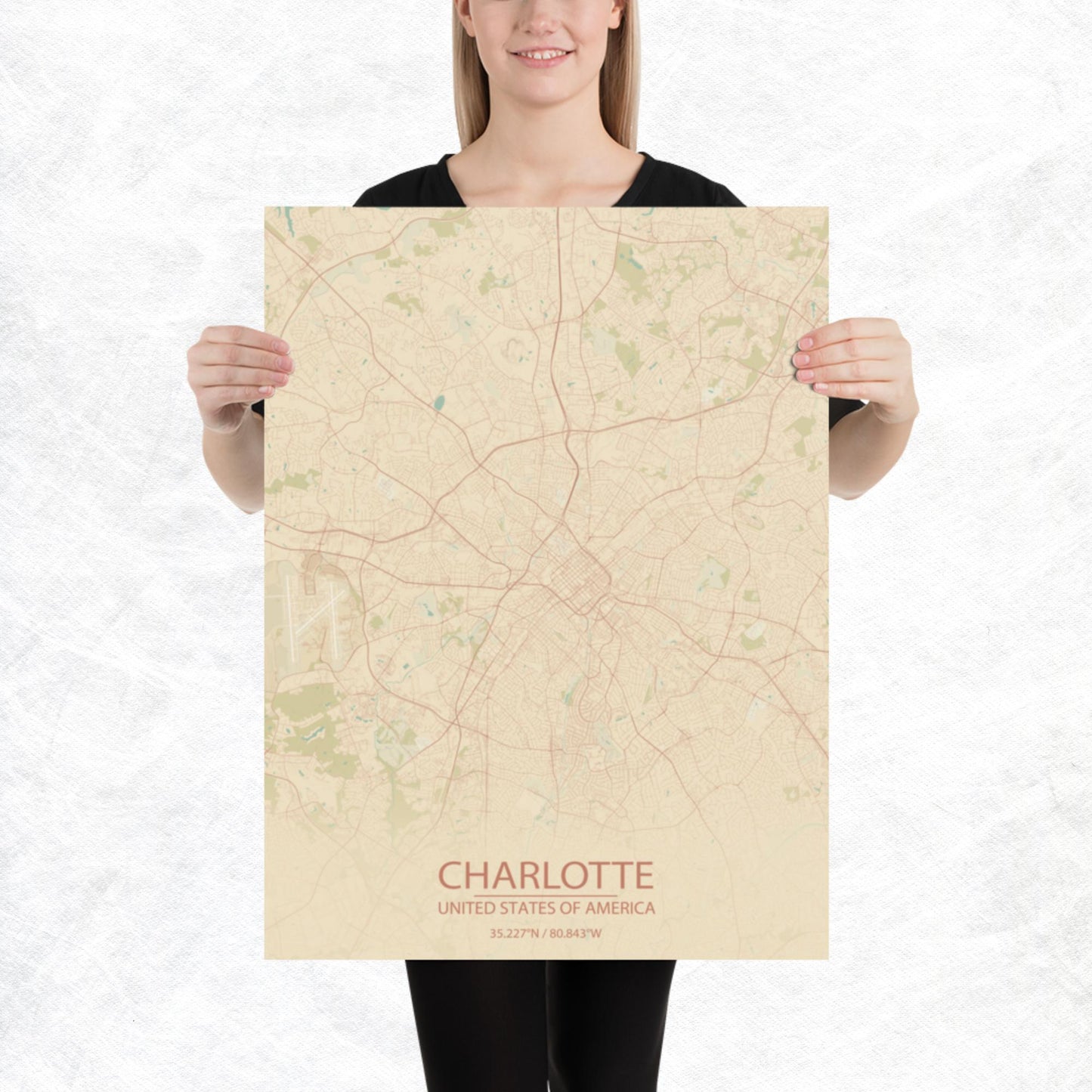 Charlotte Vintage Style Paper Map