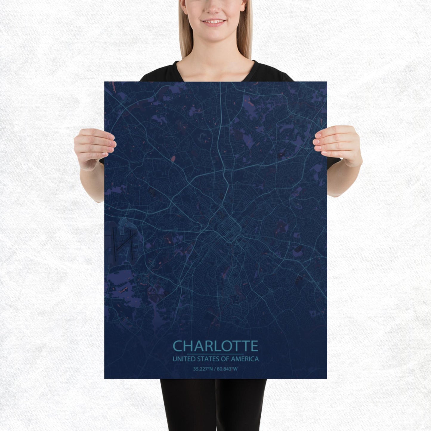 Charlotte Blue and Purple Paper Map