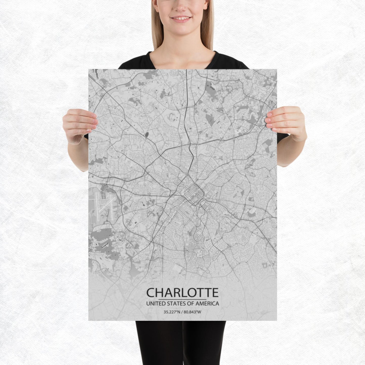 Charlotte Light Grey Paper Map