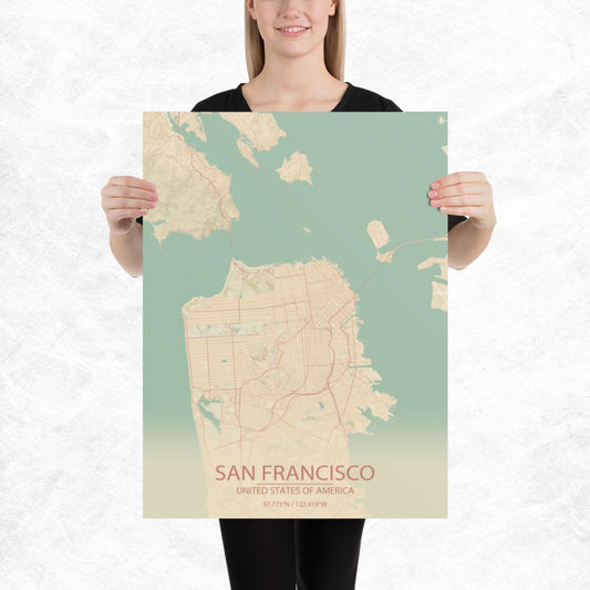 San Francisco Vintage Style Paper Map