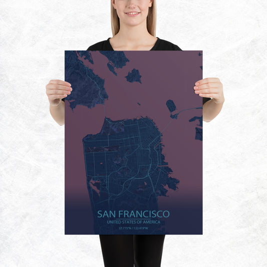 San Francisco Blue and Purple Paper Map