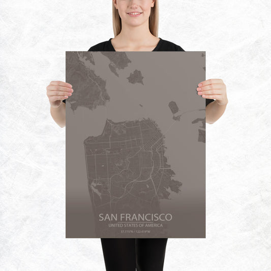 San Francisco Brown and Grey Paper Map