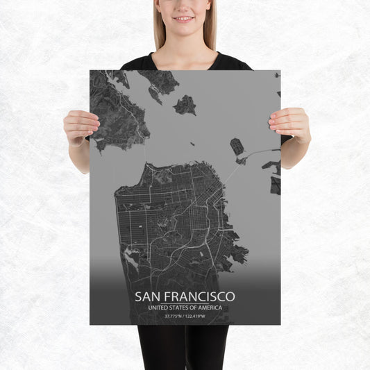 San Francisco Dark Grey Paper Map