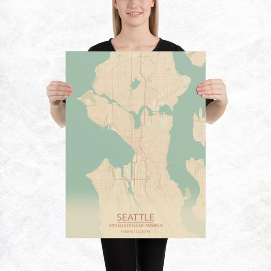 Seattle Vintage Style Paper Map