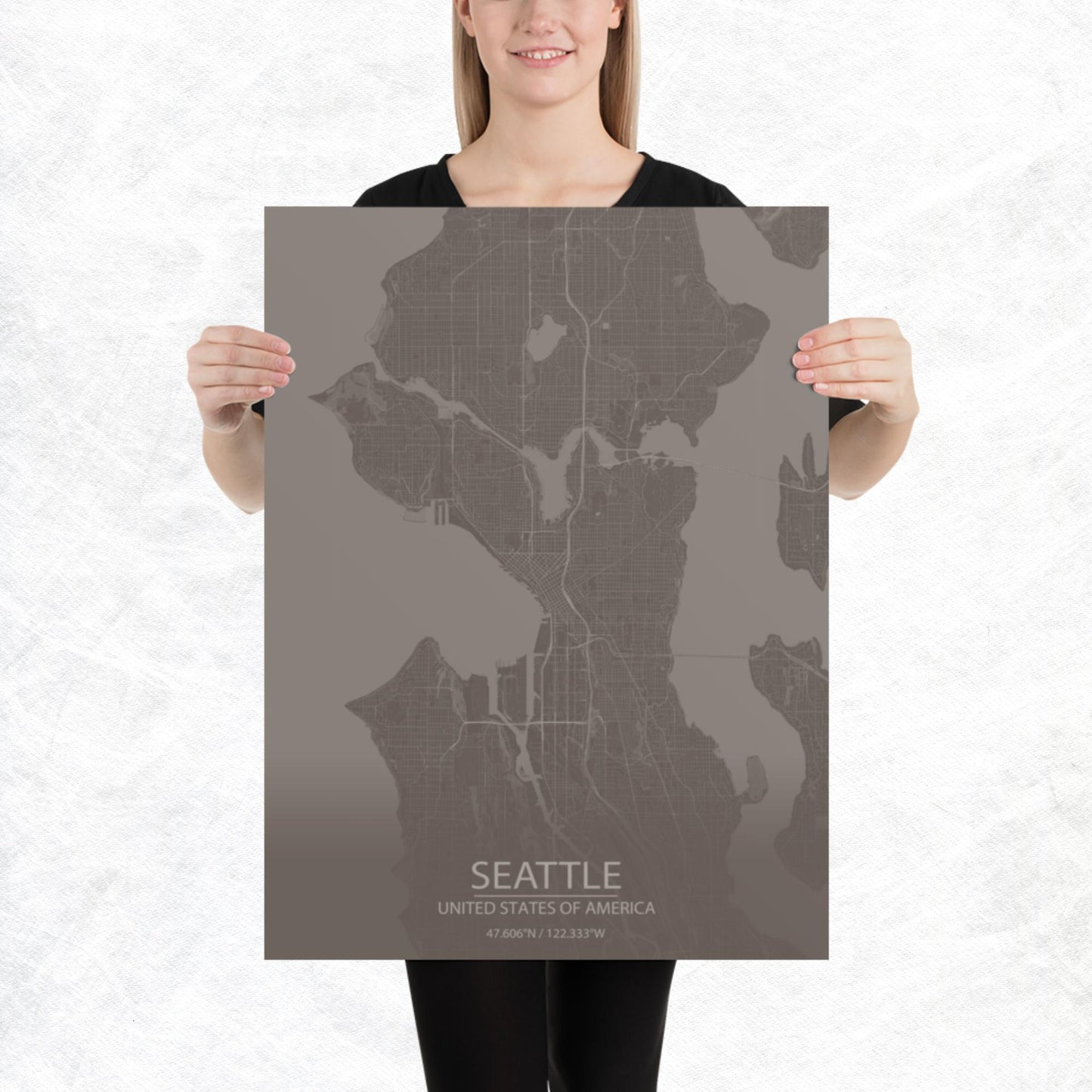 Seattle Brown and Grey Paper Map