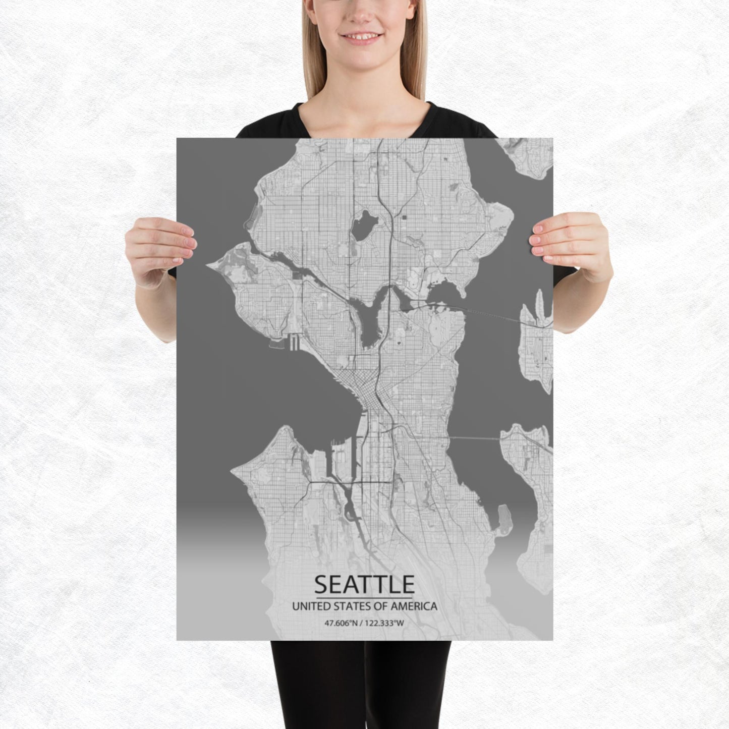 Seattle Light Grey Paper Map