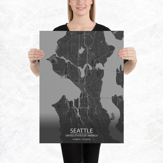 Seattle Dark Grey Paper Map