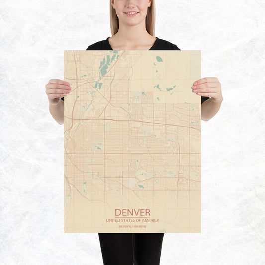 Denver Vintage Style Paper Map