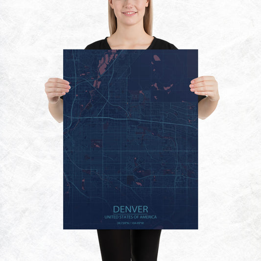 Denver Blue and Purple Paper Map