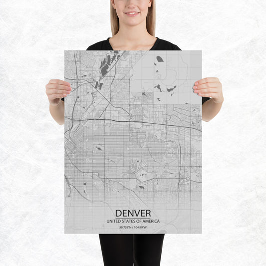 Denver Light Grey Paper Map