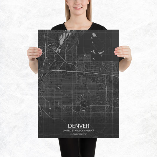 Denver Dark Grey Paper Map