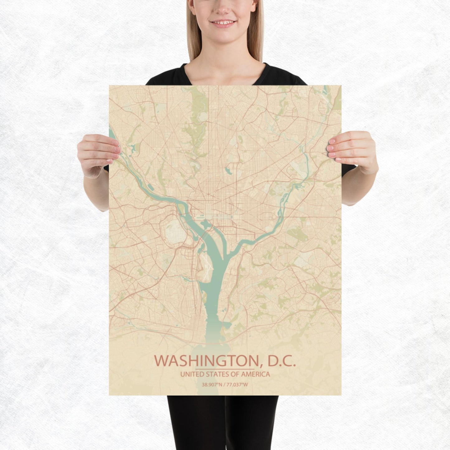 Washington, D.C. Vintage Style Paper Map