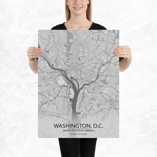 Washington, D.C. Light Grey Paper Map