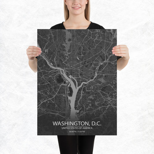 Washington, D.C. Dark Grey Paper Map