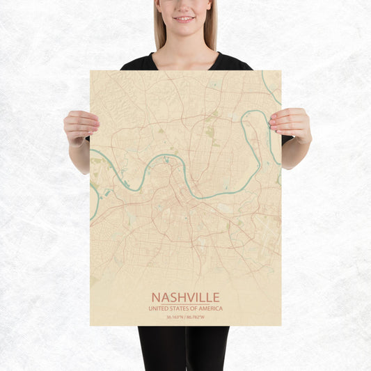 Nashville Vintage Style Paper Map