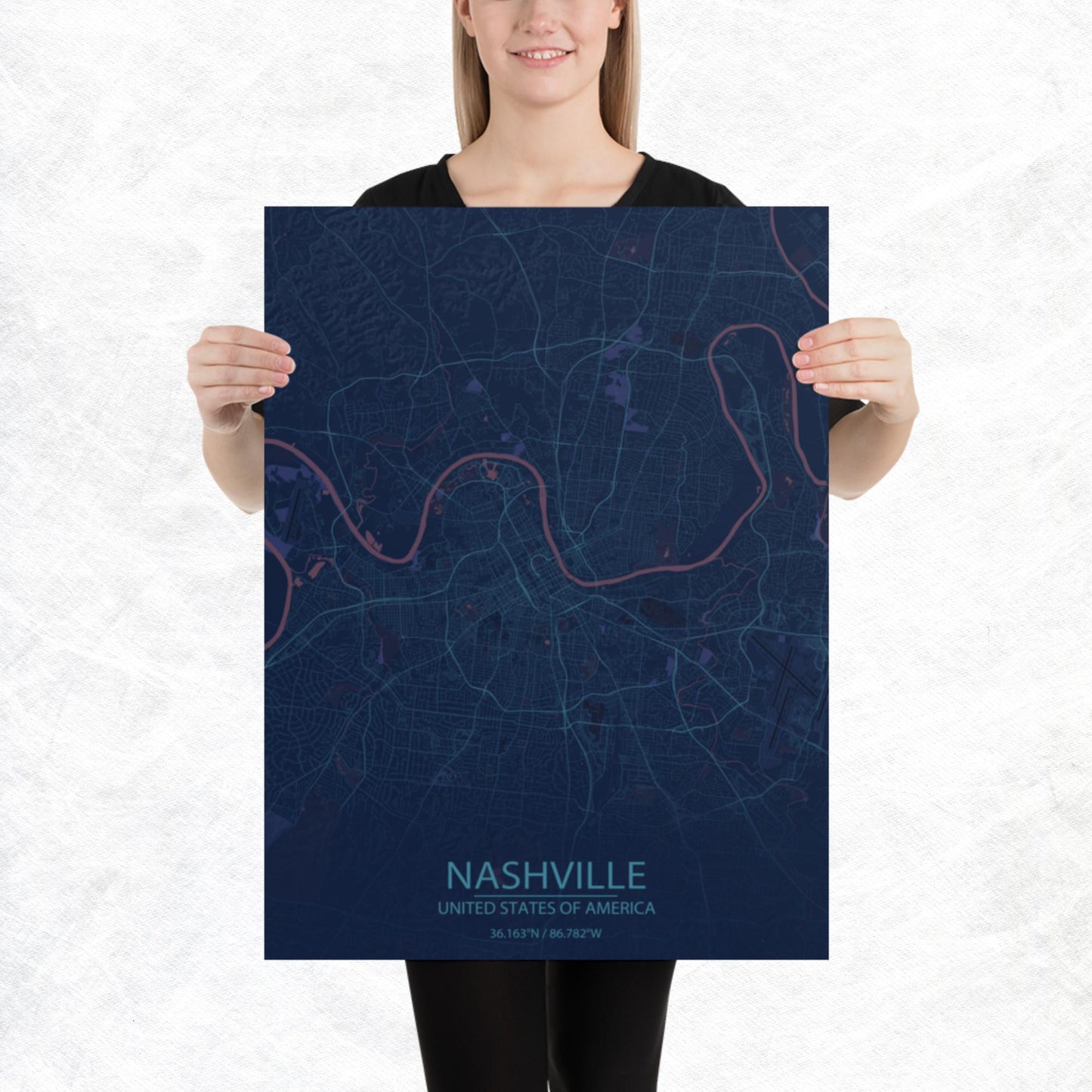 Nashville Blue and Purple Paper Map