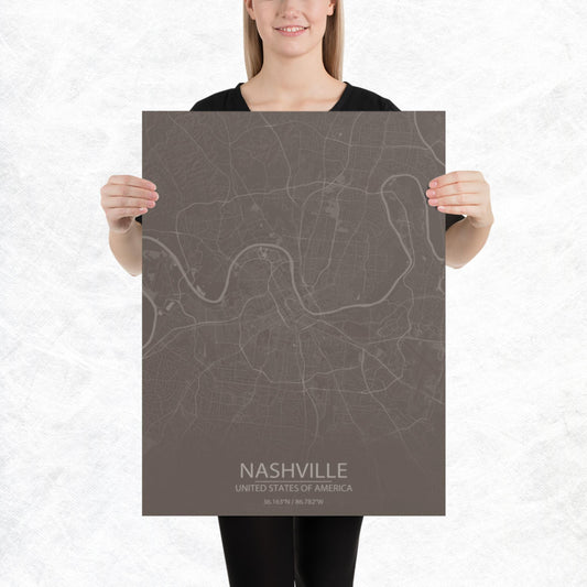 Nashville Brown and Grey Paper Map